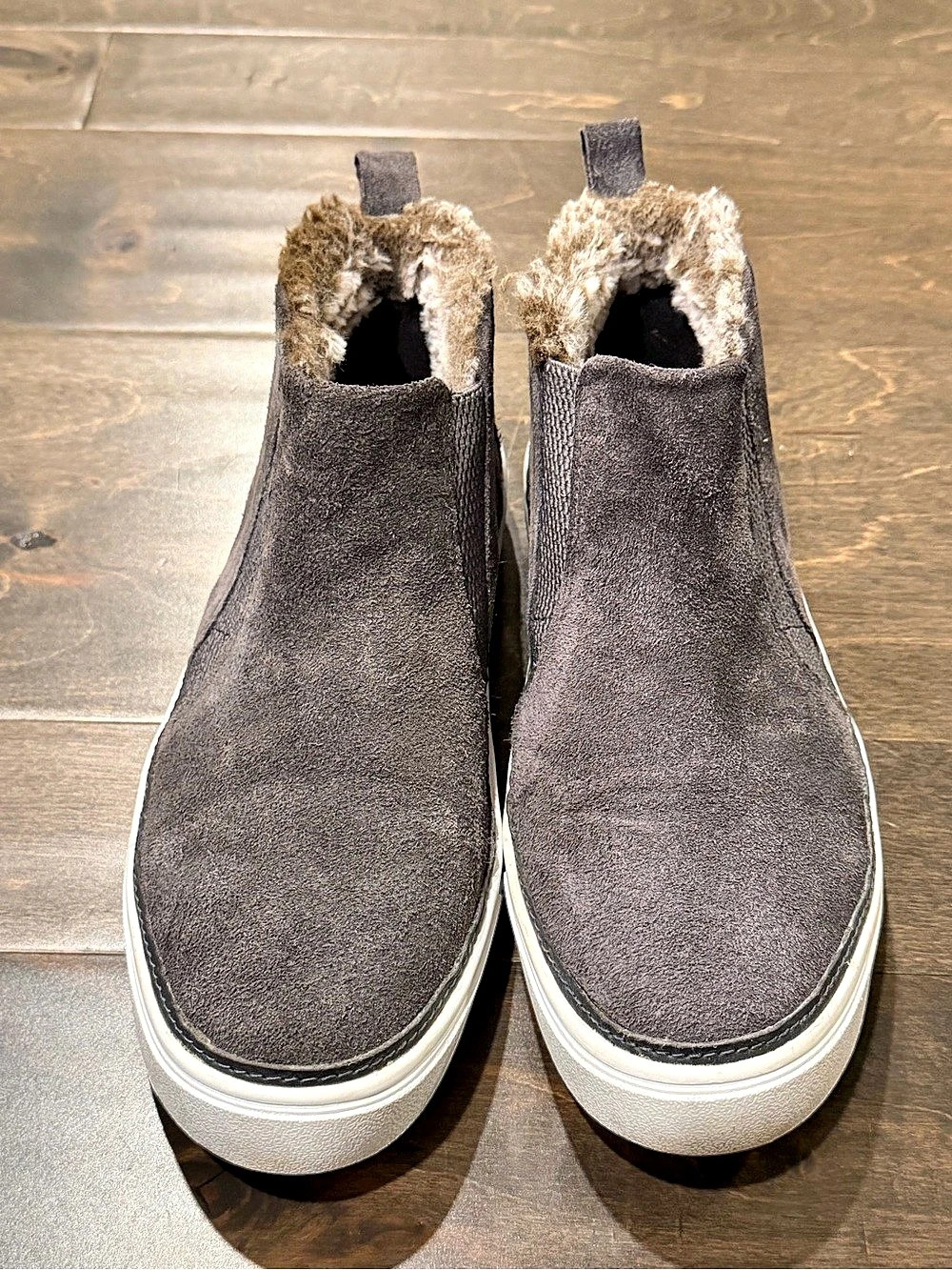 TOMS Faux Fur Slip-On Sneakers Gray & White US 7.5